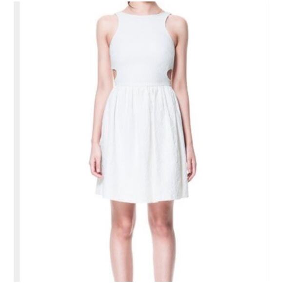 NWT Zara Trafaluc White Brocade Cutout Sleeveless Dress-Medium - Picture 1 of 12